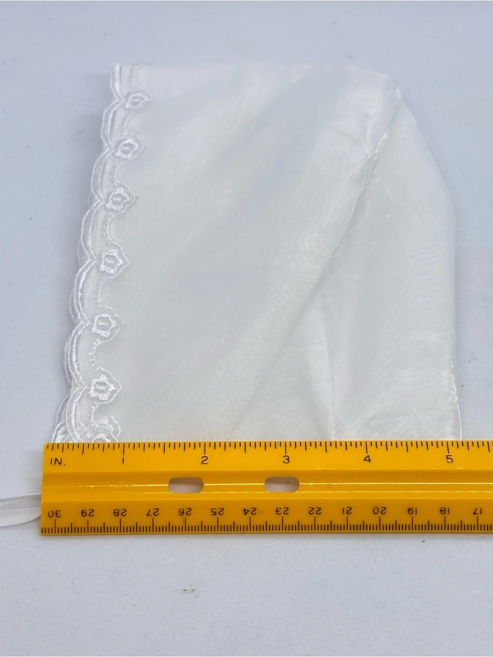White Baby Christening Baptimal Dedication Bonnet with Lace Trim Infant 6M Doll